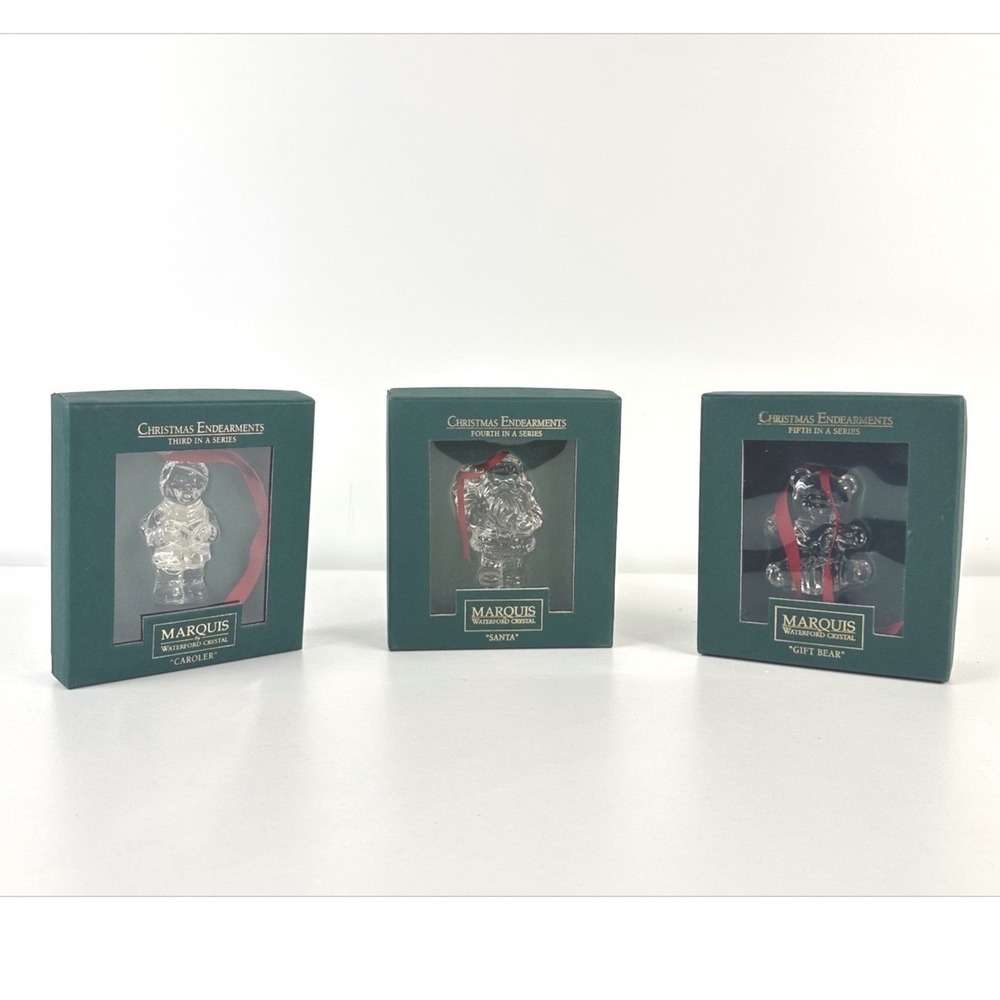 Set of 3 Marquis Waterford Crystal Christmas Ornaments Caroler Santa & Gift Bear